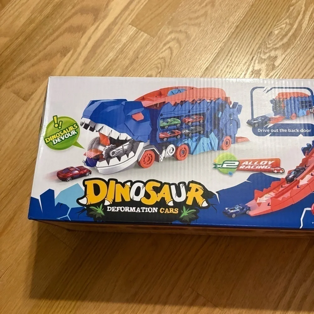 Dinosaur Deformation Cards Play Set NEW Car Carrier Red Blue Kids Toy